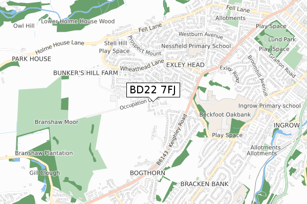 BD22 7FJ map - small scale - OS Open Zoomstack (Ordnance Survey)