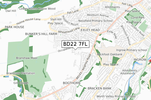 BD22 7FL map - small scale - OS Open Zoomstack (Ordnance Survey)