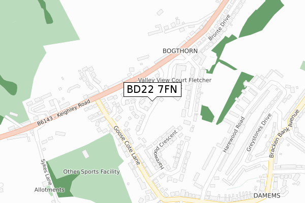 BD22 7FN map - large scale - OS Open Zoomstack (Ordnance Survey)