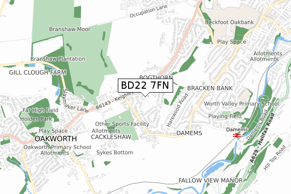 BD22 7FN map - small scale - OS Open Zoomstack (Ordnance Survey)