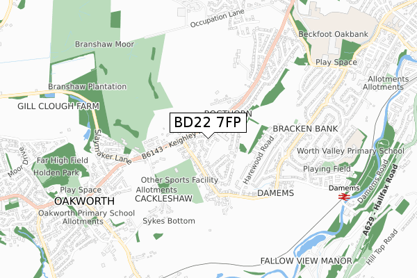 BD22 7FP map - small scale - OS Open Zoomstack (Ordnance Survey)