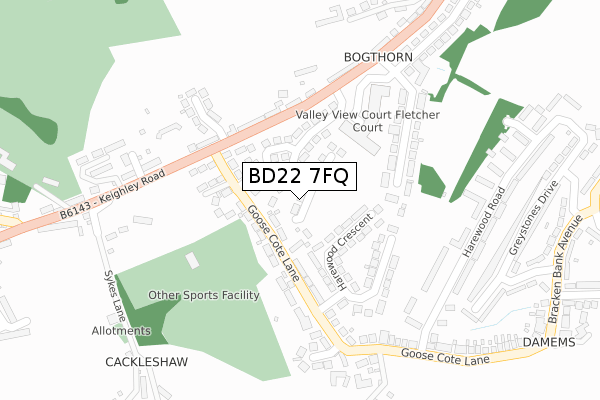 BD22 7FQ map - large scale - OS Open Zoomstack (Ordnance Survey)