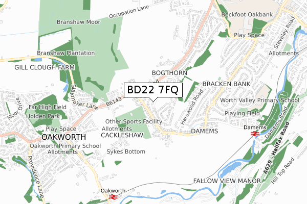 BD22 7FQ map - small scale - OS Open Zoomstack (Ordnance Survey)