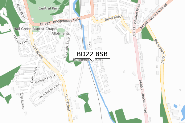 BD22 8SB map - large scale - OS Open Zoomstack (Ordnance Survey)