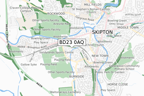 BD23 0AQ map - small scale - OS Open Zoomstack (Ordnance Survey)