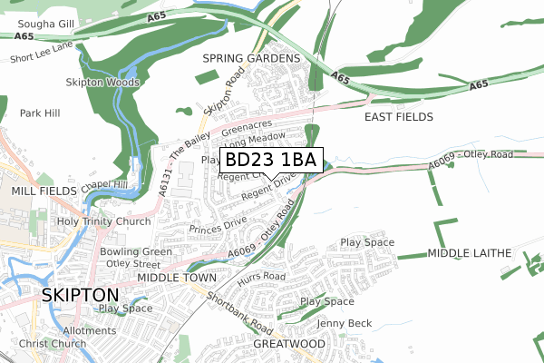 BD23 1BA map - small scale - OS Open Zoomstack (Ordnance Survey)