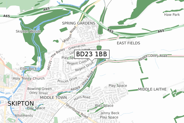 BD23 1BB map - small scale - OS Open Zoomstack (Ordnance Survey)