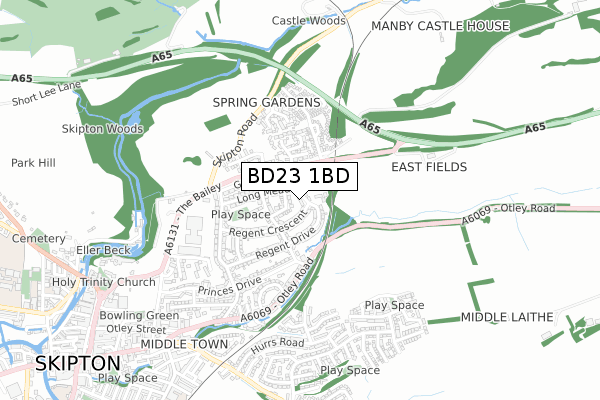 BD23 1BD map - small scale - OS Open Zoomstack (Ordnance Survey)