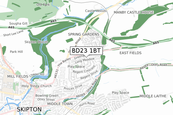 BD23 1BT map - small scale - OS Open Zoomstack (Ordnance Survey)