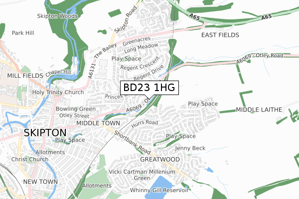 BD23 1HG map - small scale - OS Open Zoomstack (Ordnance Survey)