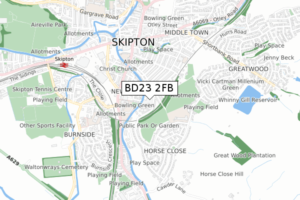 BD23 2FB map - small scale - OS Open Zoomstack (Ordnance Survey)