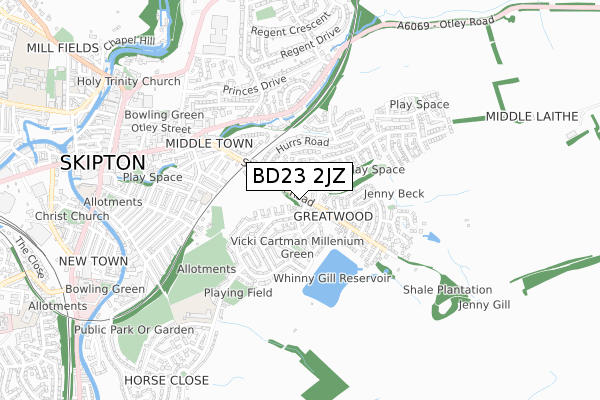 BD23 2JZ map - small scale - OS Open Zoomstack (Ordnance Survey)