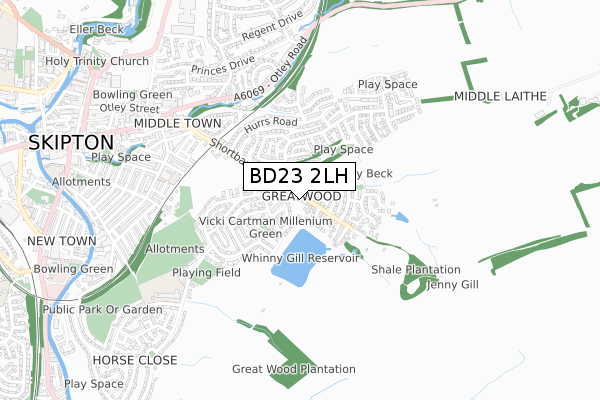 BD23 2LH map - small scale - OS Open Zoomstack (Ordnance Survey)