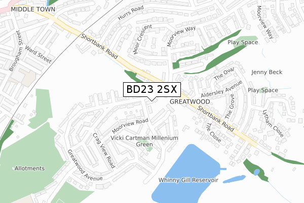 BD23 2SX map - large scale - OS Open Zoomstack (Ordnance Survey)