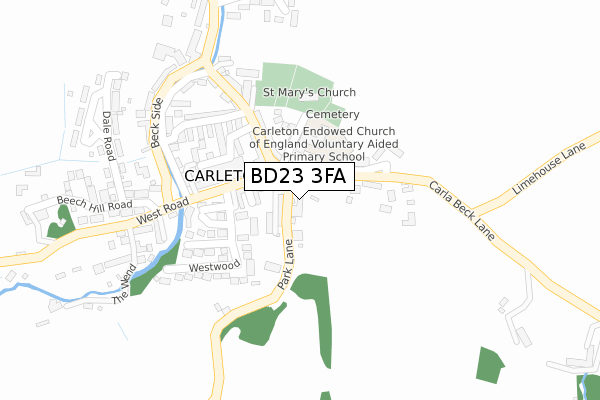 BD23 3FA map - large scale - OS Open Zoomstack (Ordnance Survey)