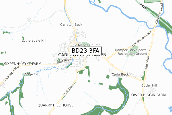 BD23 3FA map - small scale - OS Open Zoomstack (Ordnance Survey)