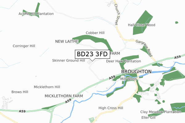 BD23 3FD map - small scale - OS Open Zoomstack (Ordnance Survey)