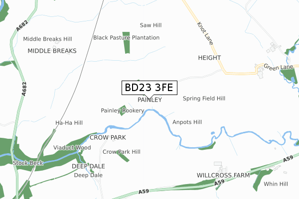 BD23 3FE map - small scale - OS Open Zoomstack (Ordnance Survey)