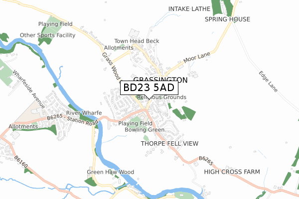 BD23 5AD map - small scale - OS Open Zoomstack (Ordnance Survey)