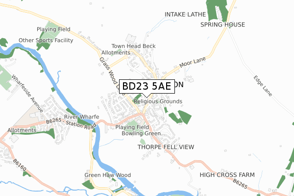 BD23 5AE map - small scale - OS Open Zoomstack (Ordnance Survey)