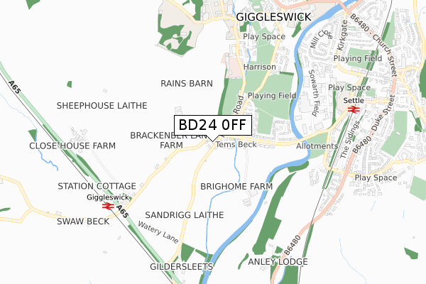 BD24 0FF map - small scale - OS Open Zoomstack (Ordnance Survey)