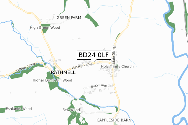 BD24 0LF map - small scale - OS Open Zoomstack (Ordnance Survey)