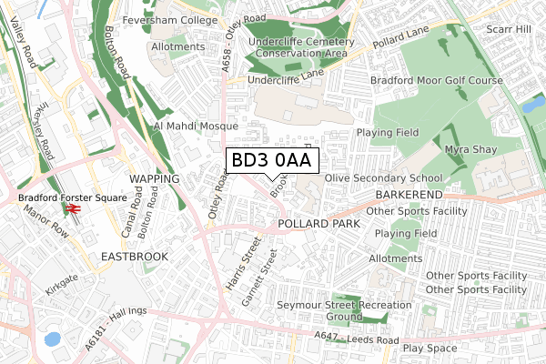 BD3 0AA map - small scale - OS Open Zoomstack (Ordnance Survey)