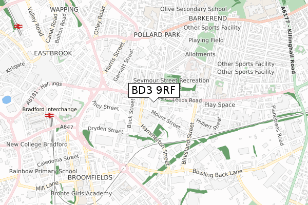 BD3 9RF map - small scale - OS Open Zoomstack (Ordnance Survey)