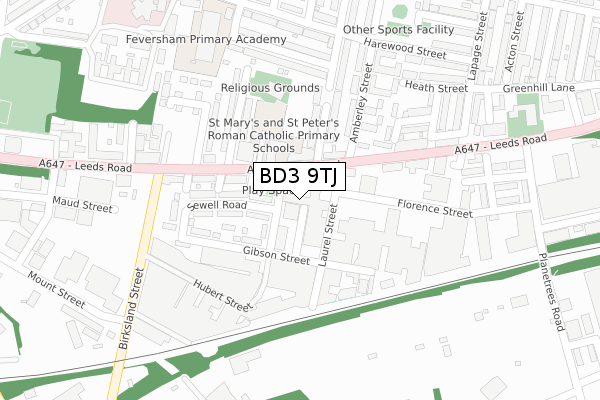 BD3 9TJ map - large scale - OS Open Zoomstack (Ordnance Survey)