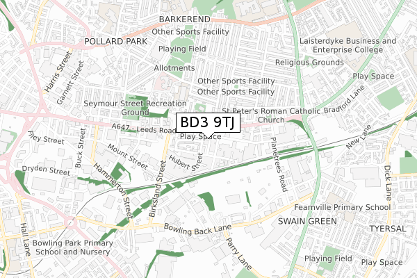 BD3 9TJ map - small scale - OS Open Zoomstack (Ordnance Survey)