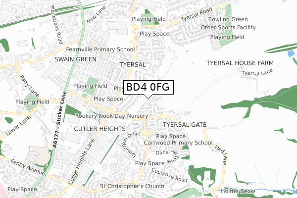 BD4 0FG map - small scale - OS Open Zoomstack (Ordnance Survey)