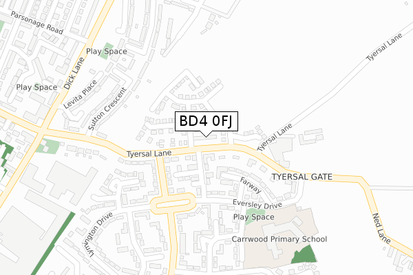 BD4 0FJ map - large scale - OS Open Zoomstack (Ordnance Survey)