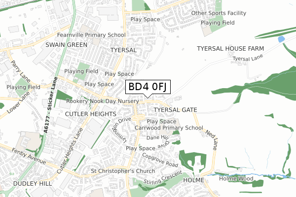 BD4 0FJ map - small scale - OS Open Zoomstack (Ordnance Survey)