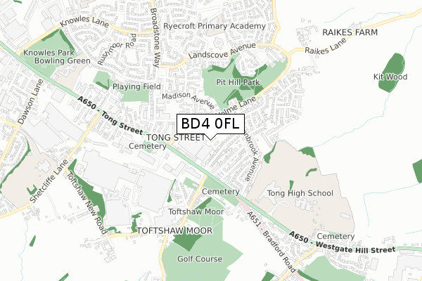 BD4 0FL map - small scale - OS Open Zoomstack (Ordnance Survey)