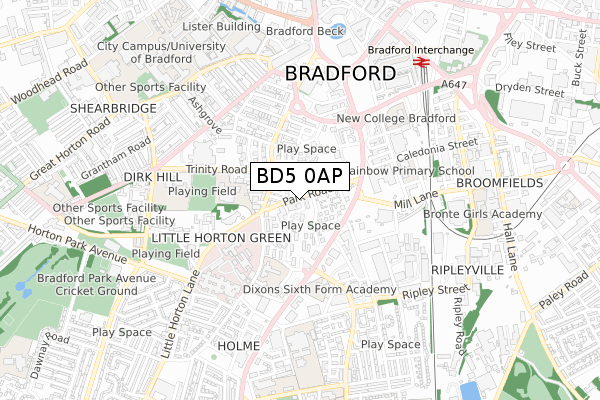 BD5 0AP map - small scale - OS Open Zoomstack (Ordnance Survey)