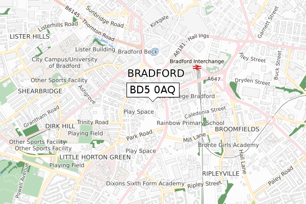 BD5 0AQ map - small scale - OS Open Zoomstack (Ordnance Survey)