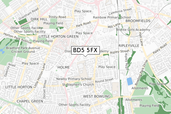 BD5 5FX map - small scale - OS Open Zoomstack (Ordnance Survey)