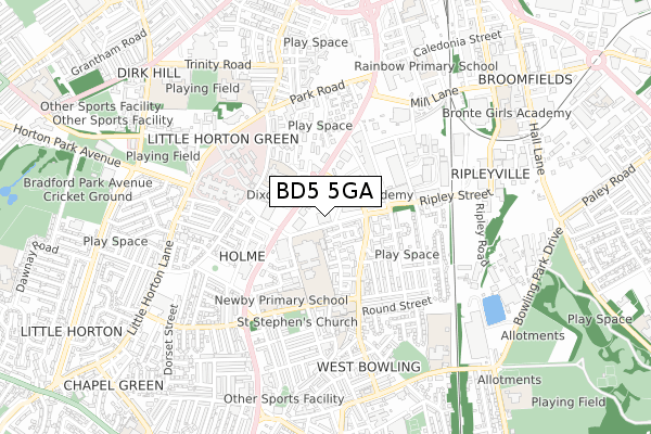 BD5 5GA map - small scale - OS Open Zoomstack (Ordnance Survey)