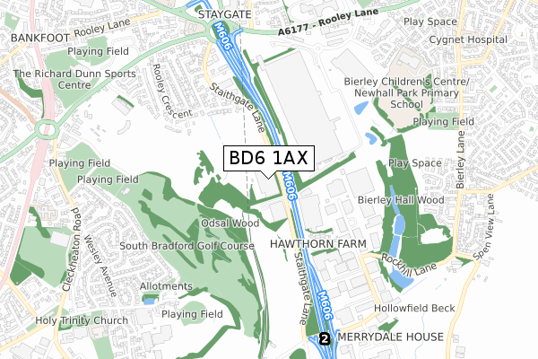 BD6 1AX map - small scale - OS Open Zoomstack (Ordnance Survey)