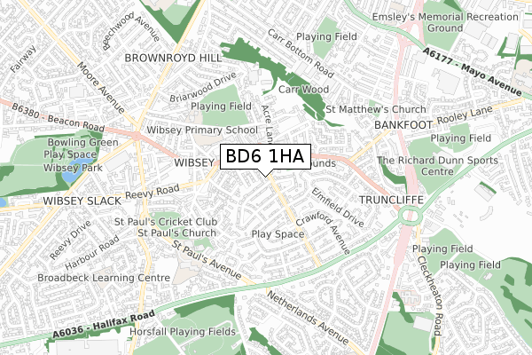 BD6 1HA map - small scale - OS Open Zoomstack (Ordnance Survey)