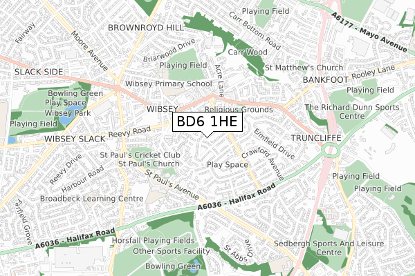 BD6 1HE map - small scale - OS Open Zoomstack (Ordnance Survey)