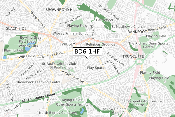 BD6 1HF map - small scale - OS Open Zoomstack (Ordnance Survey)