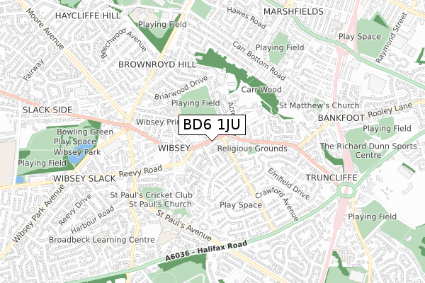 BD6 1JU map - small scale - OS Open Zoomstack (Ordnance Survey)