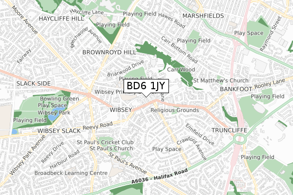 BD6 1JY map - small scale - OS Open Zoomstack (Ordnance Survey)