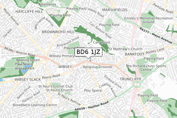 BD6 1JZ map - small scale - OS Open Zoomstack (Ordnance Survey)