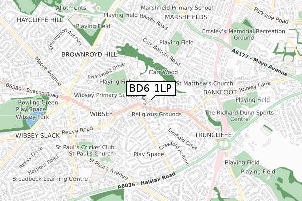 BD6 1LP map - small scale - OS Open Zoomstack (Ordnance Survey)