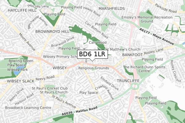 BD6 1LR map - small scale - OS Open Zoomstack (Ordnance Survey)