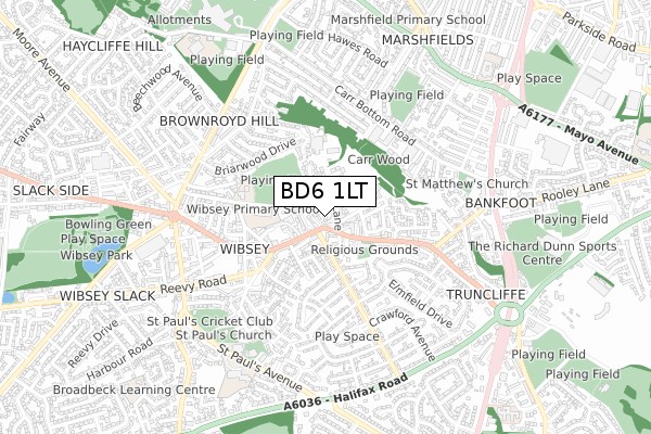 BD6 1LT map - small scale - OS Open Zoomstack (Ordnance Survey)