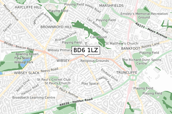 BD6 1LZ map - small scale - OS Open Zoomstack (Ordnance Survey)