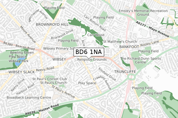 BD6 1NA map - small scale - OS Open Zoomstack (Ordnance Survey)